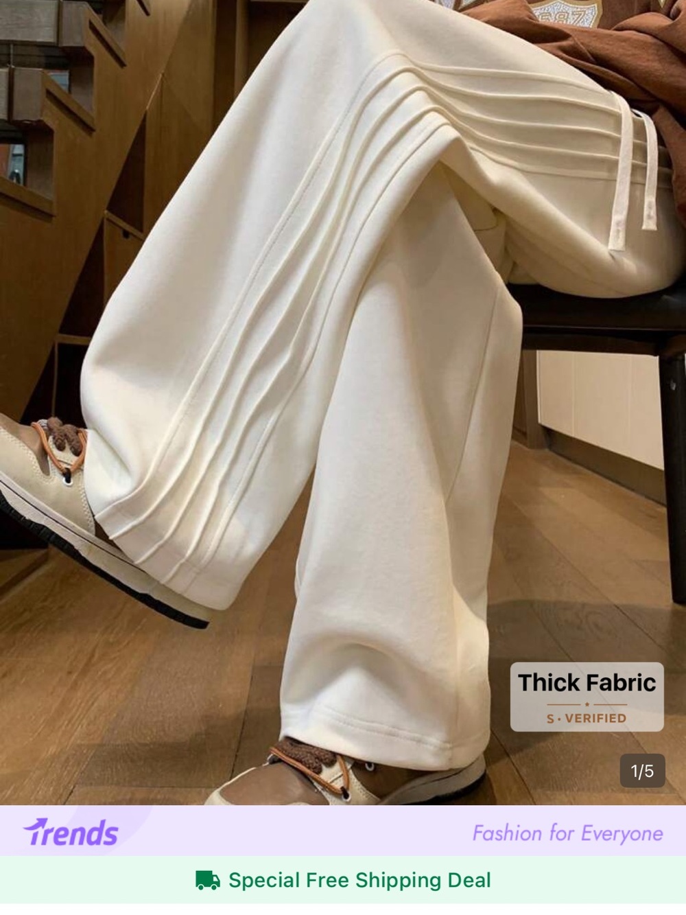 Cream Pleated Wide-Leg Sweatpants